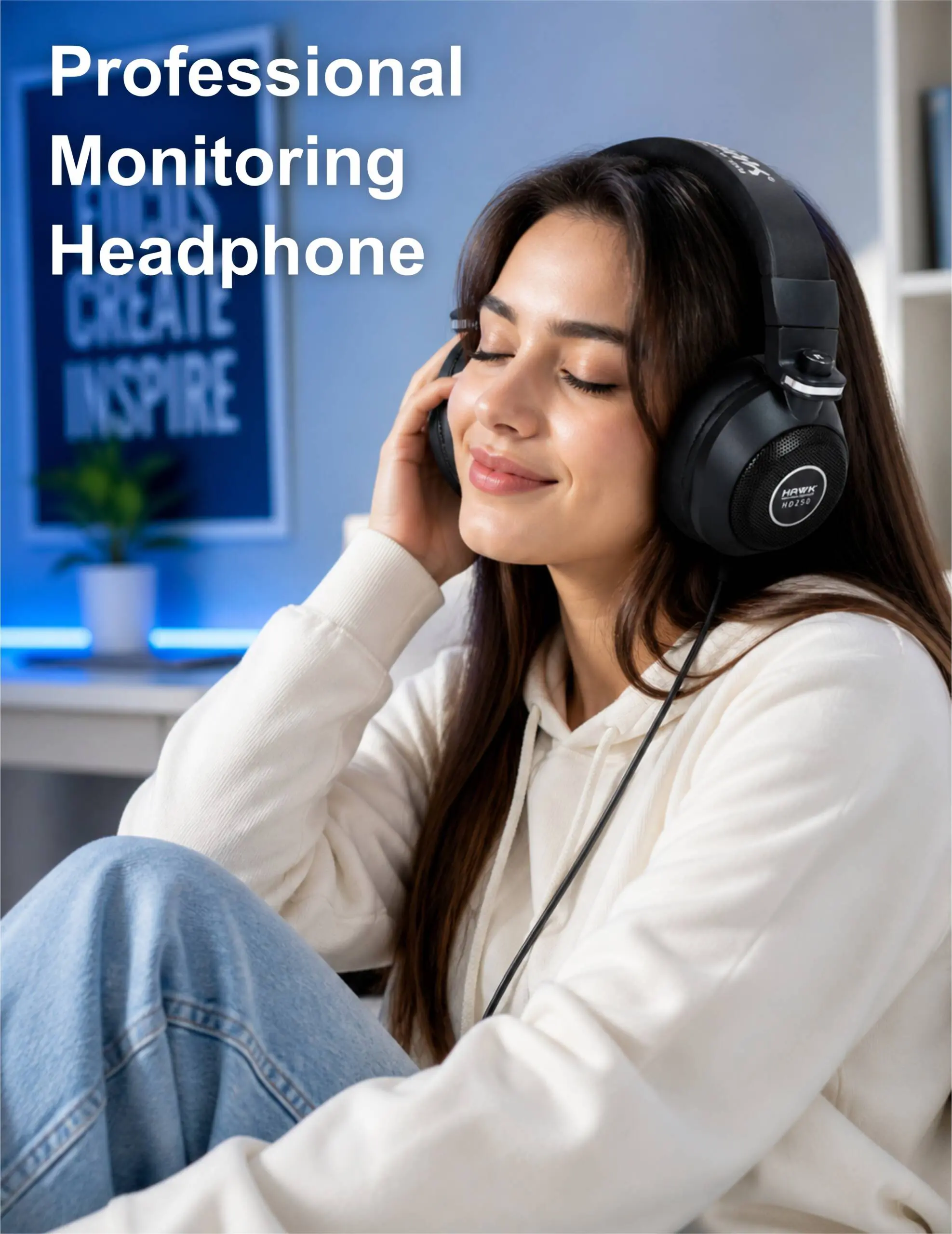 Hawk HD250 monitor headphones with 53 mm dynamic drivers and 3 metre cable