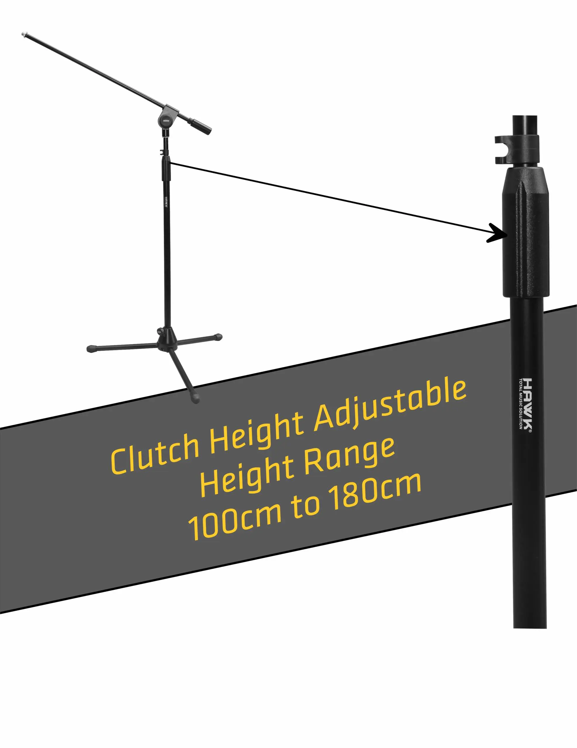Hawk HMS 30TB black microphone stand with adjustable 800 mm boom arm and tripod base