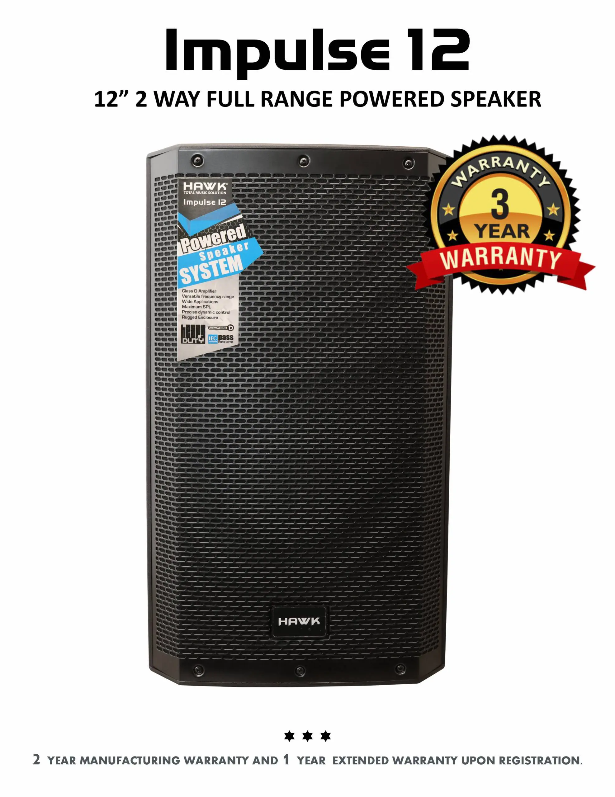 Hawk IMPULSE 12-inch 800 Watts Powered Speaker with 12-inch woofer, 44 mm PEN diaphragm driver and four DSP presets