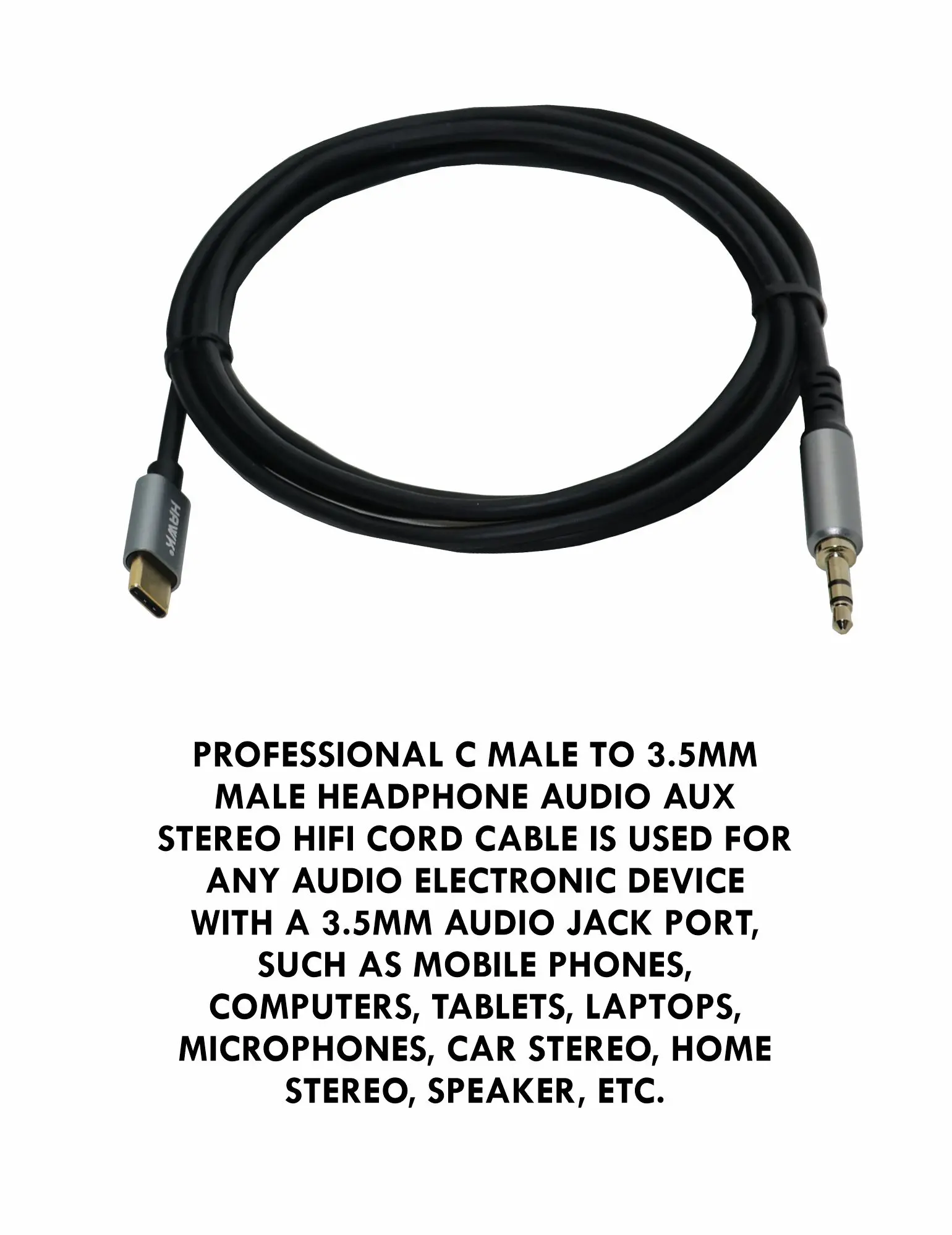 Hawk HCJLU01.8 Type-C to 3.5 mm TRS Male Cable Black