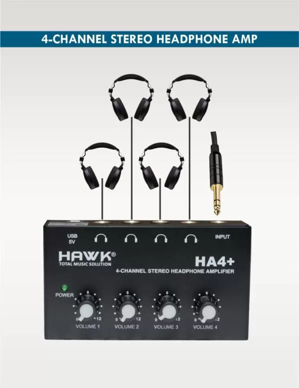 HAWK HA4+ 4-Channel Headphone Amplifier with Individual Volume Controls