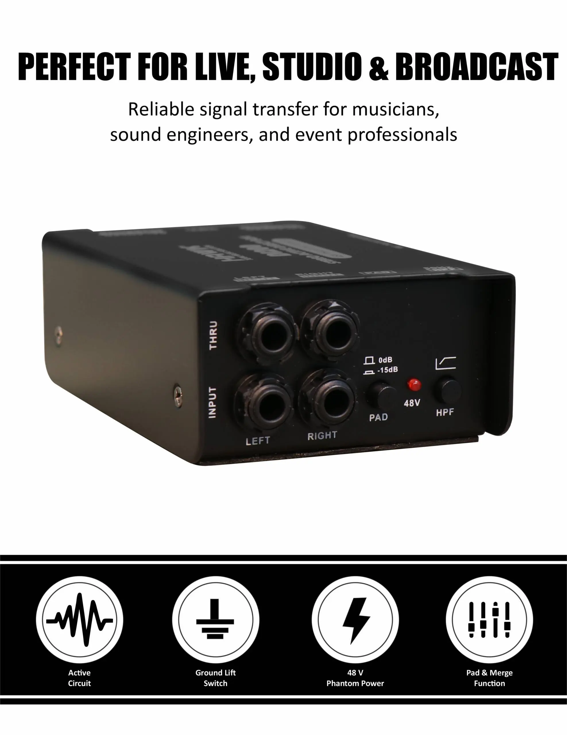 HAWK DI 200 Stereo Active Direct Box with Dual Inputs and Balanced XLR Outputs