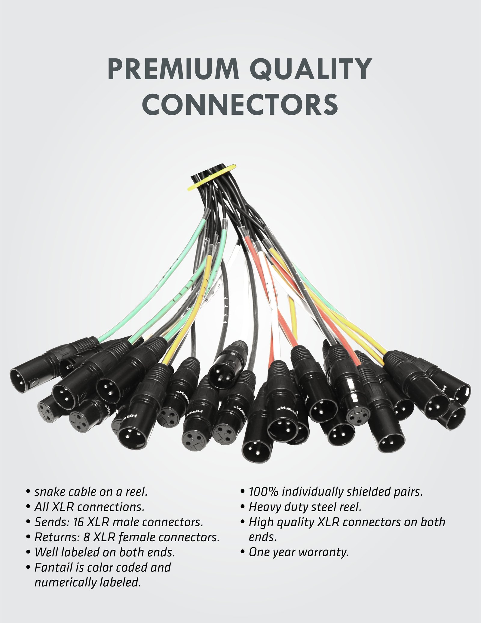 Hawk HSD1608LU30 24 channel snake cable with drum 30 meters