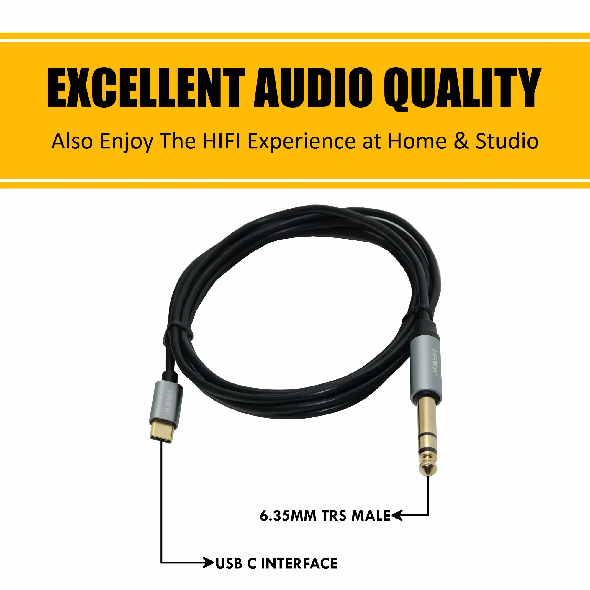 Hawk HCTLU01.8 Type-C to 6.35 mm TRS Male Cable Black
