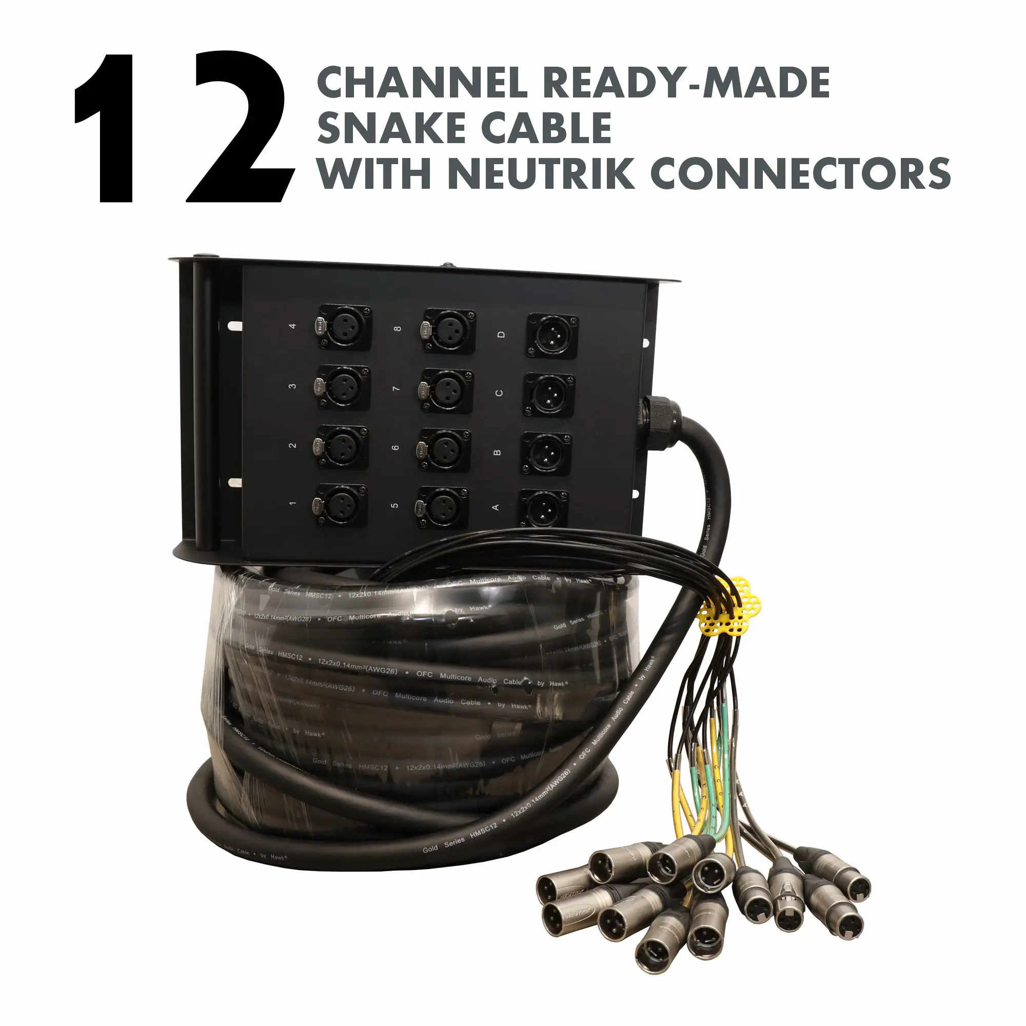 Hawk HNSS804LU20 12 channel ready made snake cable with Neutrik connectors