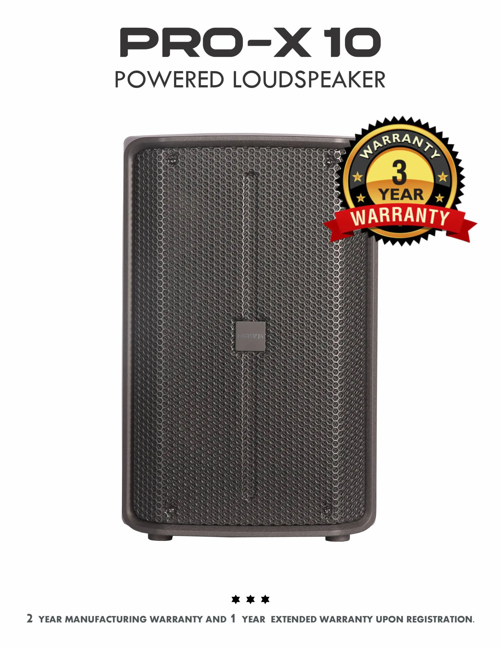 Hawk Pro X-10 10-inch 200W powered loudspeaker with pole mounting and wedge monitor options