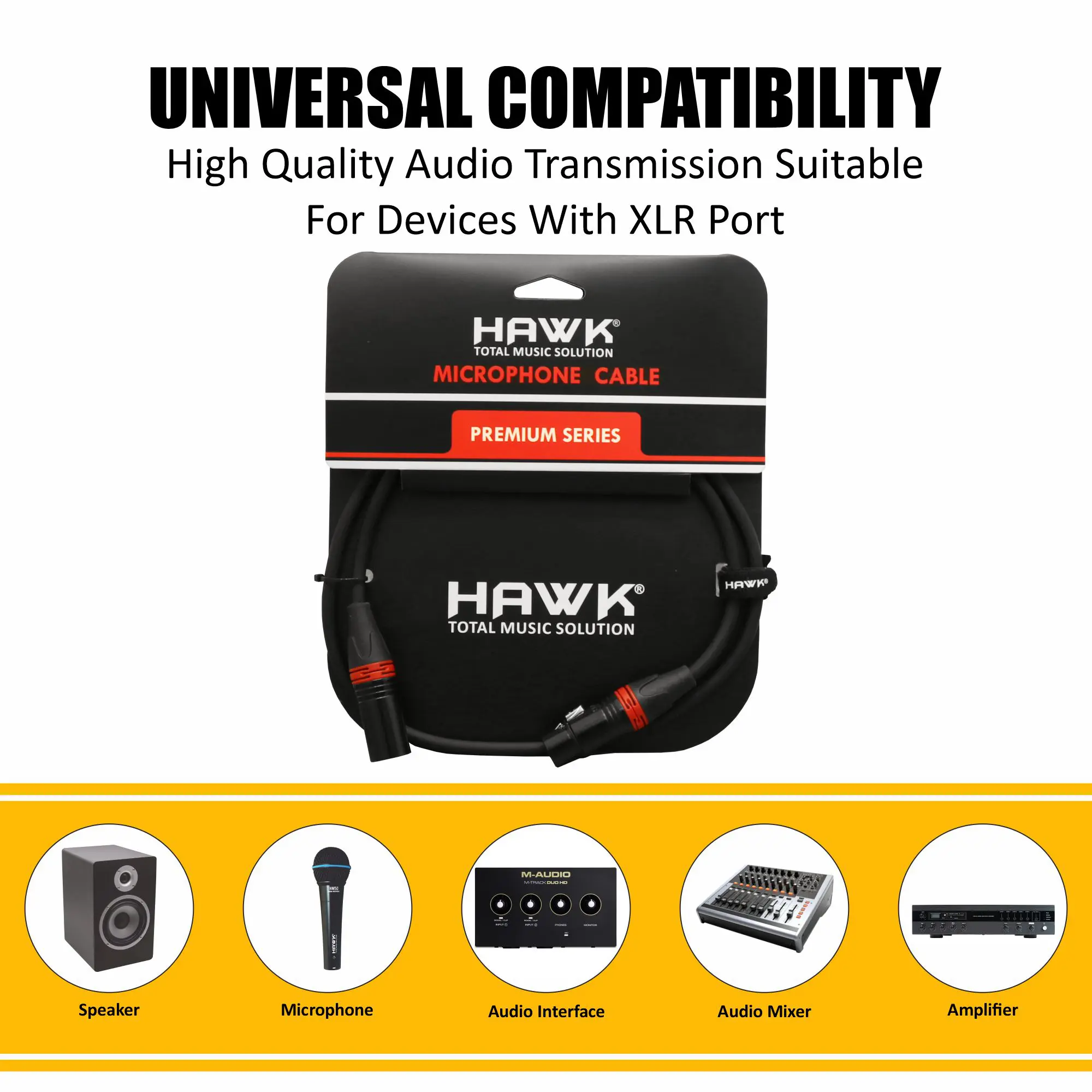 Hawk HXFPLU01 Premium Series microphone cable with Hawk XLR connectors, 1 metre