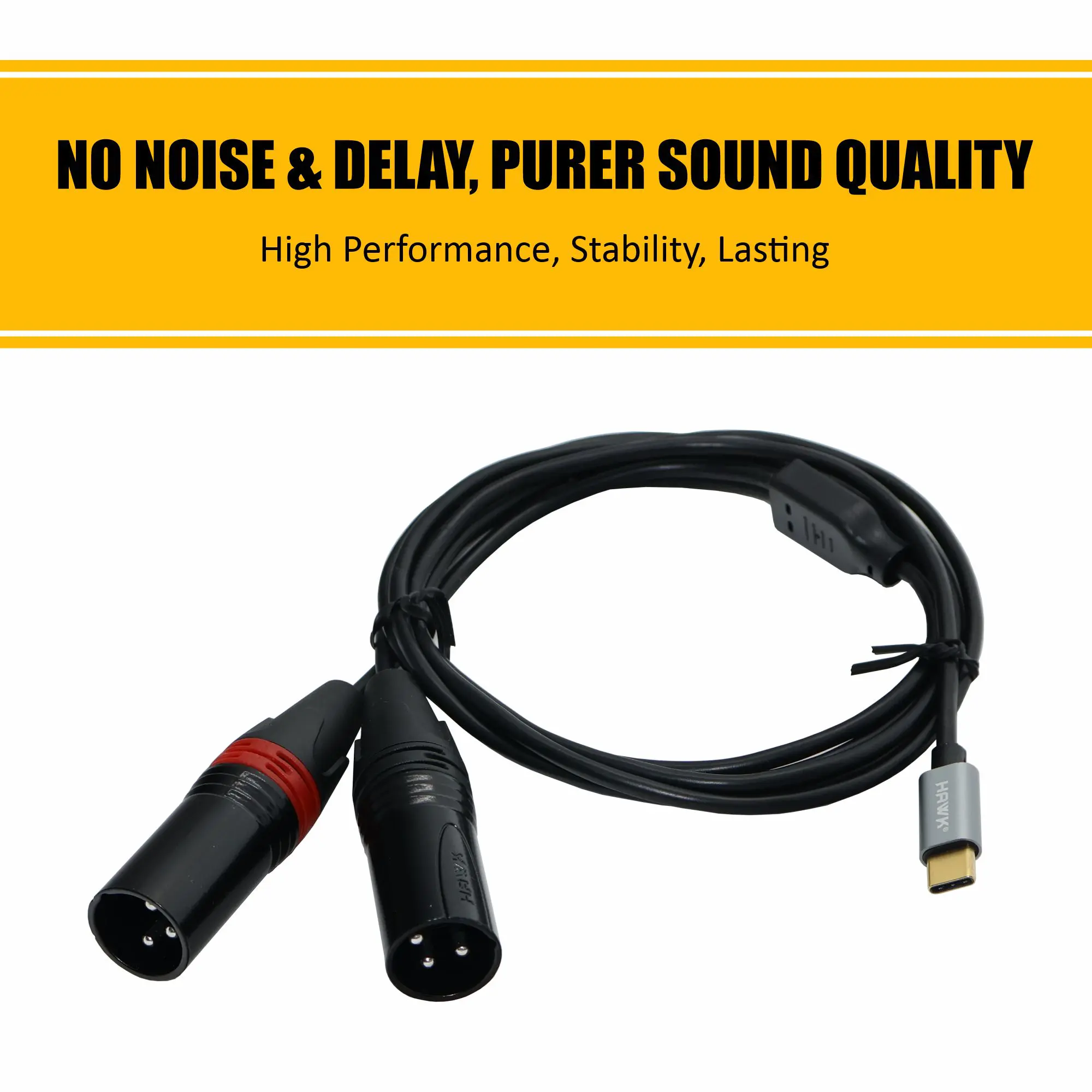 Hawk HC2XMLU01.8 Type-C to Dual XLR Male Cable Black