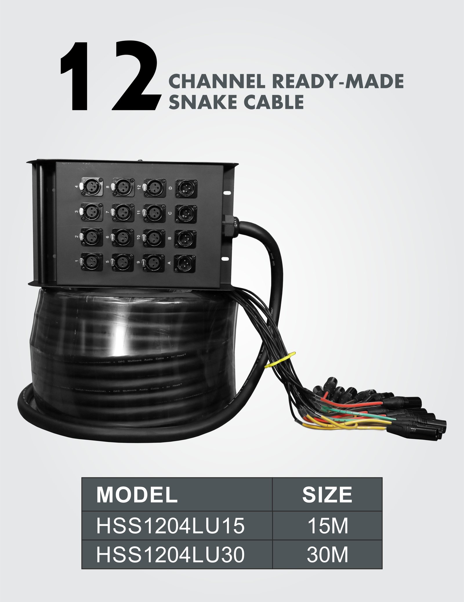 Hawk HSS1204LU15 16 channel snake cable with stage box 15 meters