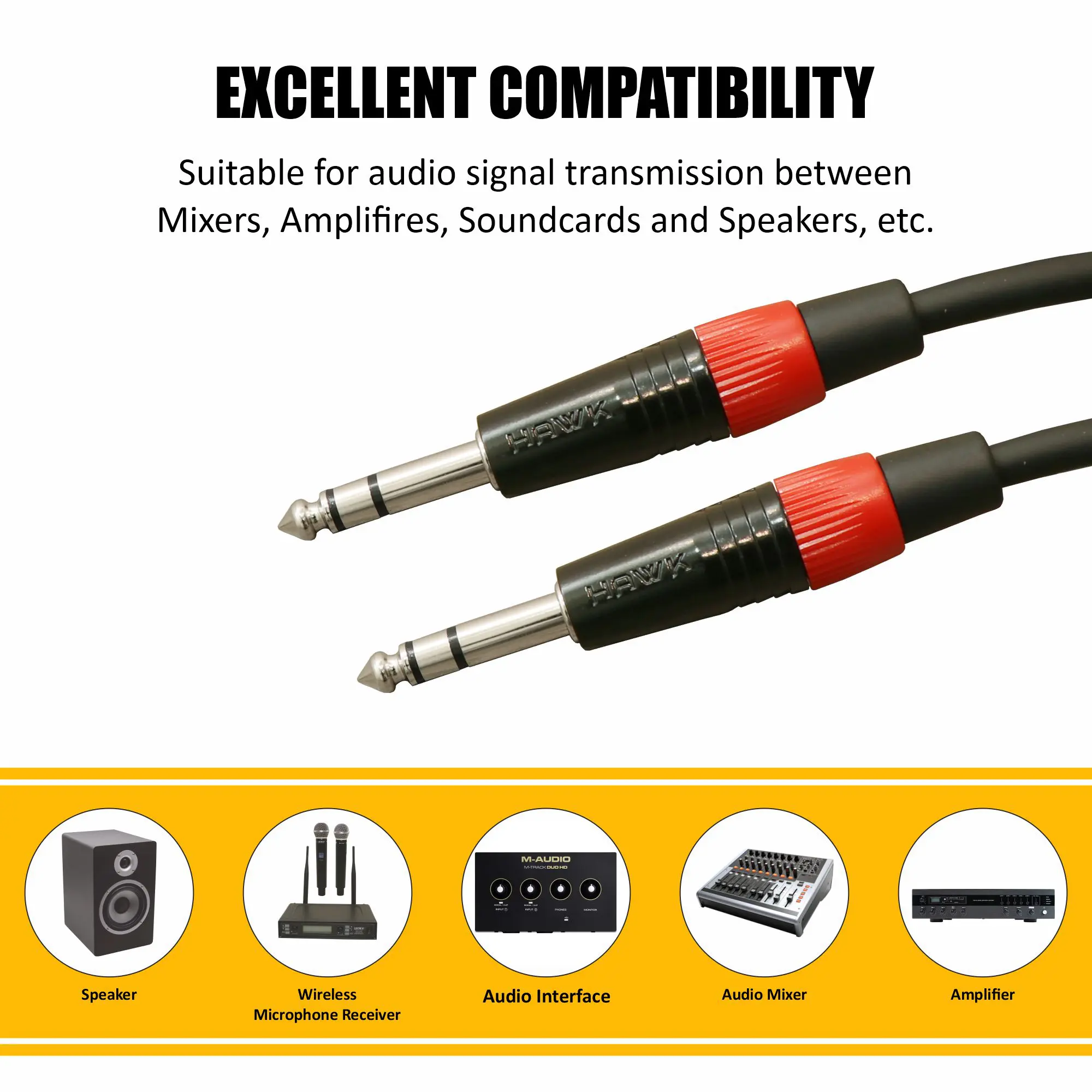 HAWK HMSPLU01 Premium Series 1-meter TRS male to TRS male audio cable with Hawk connectors