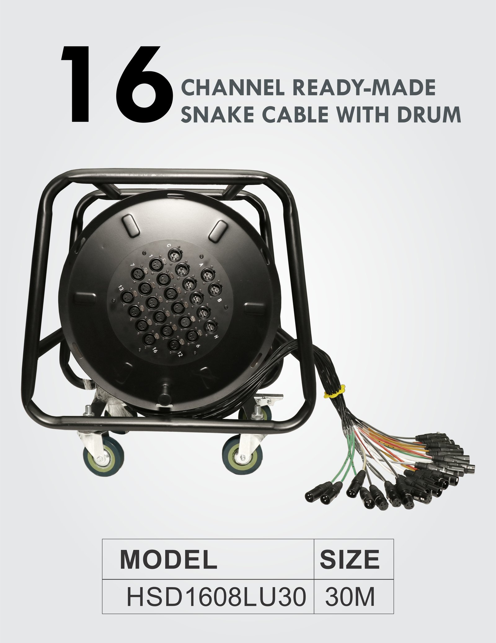 Hawk HSD1608LU30 24 channel snake cable with drum 30 meters