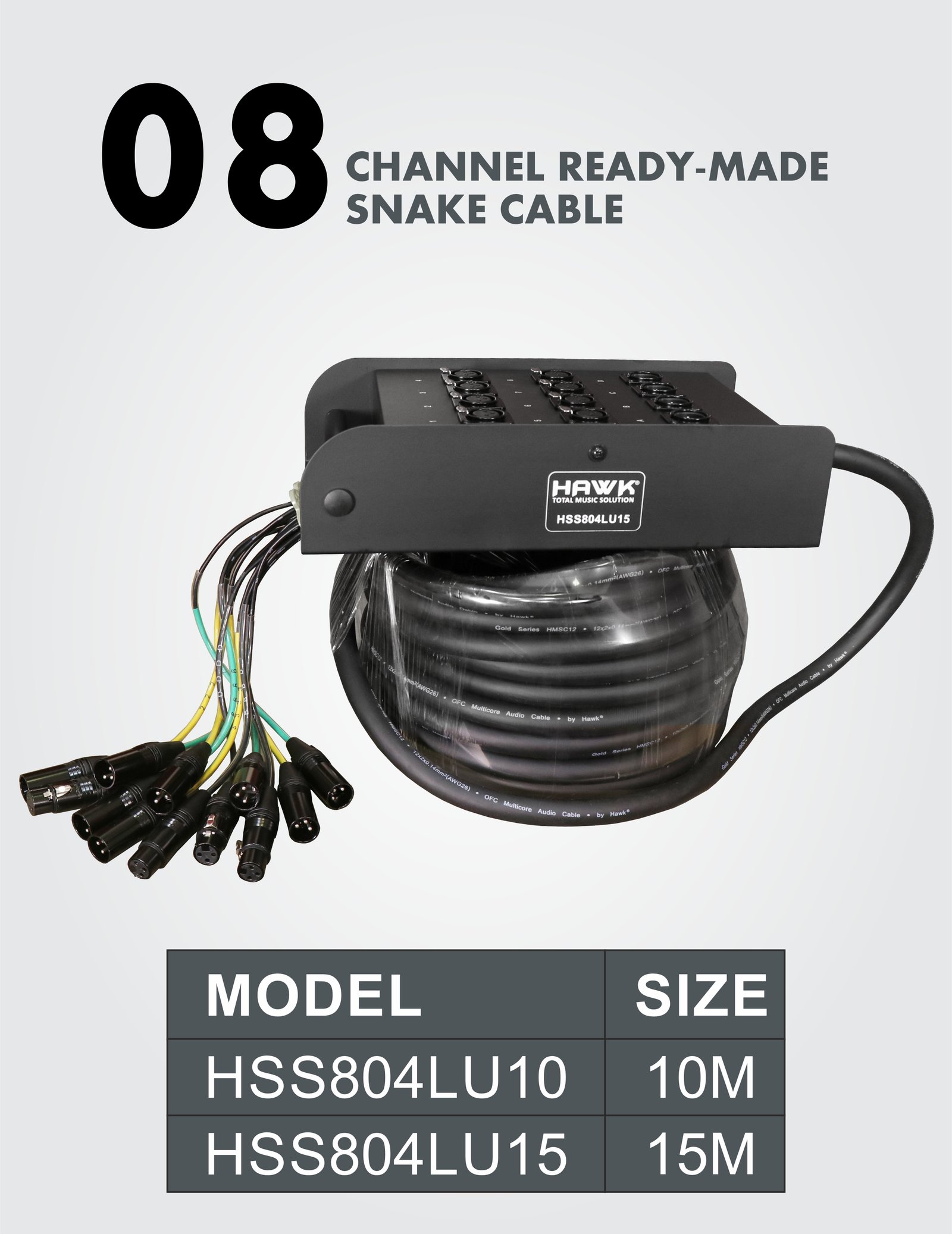 Hawk HSS804LU10 12 channel snake cable with stage box 10 meters