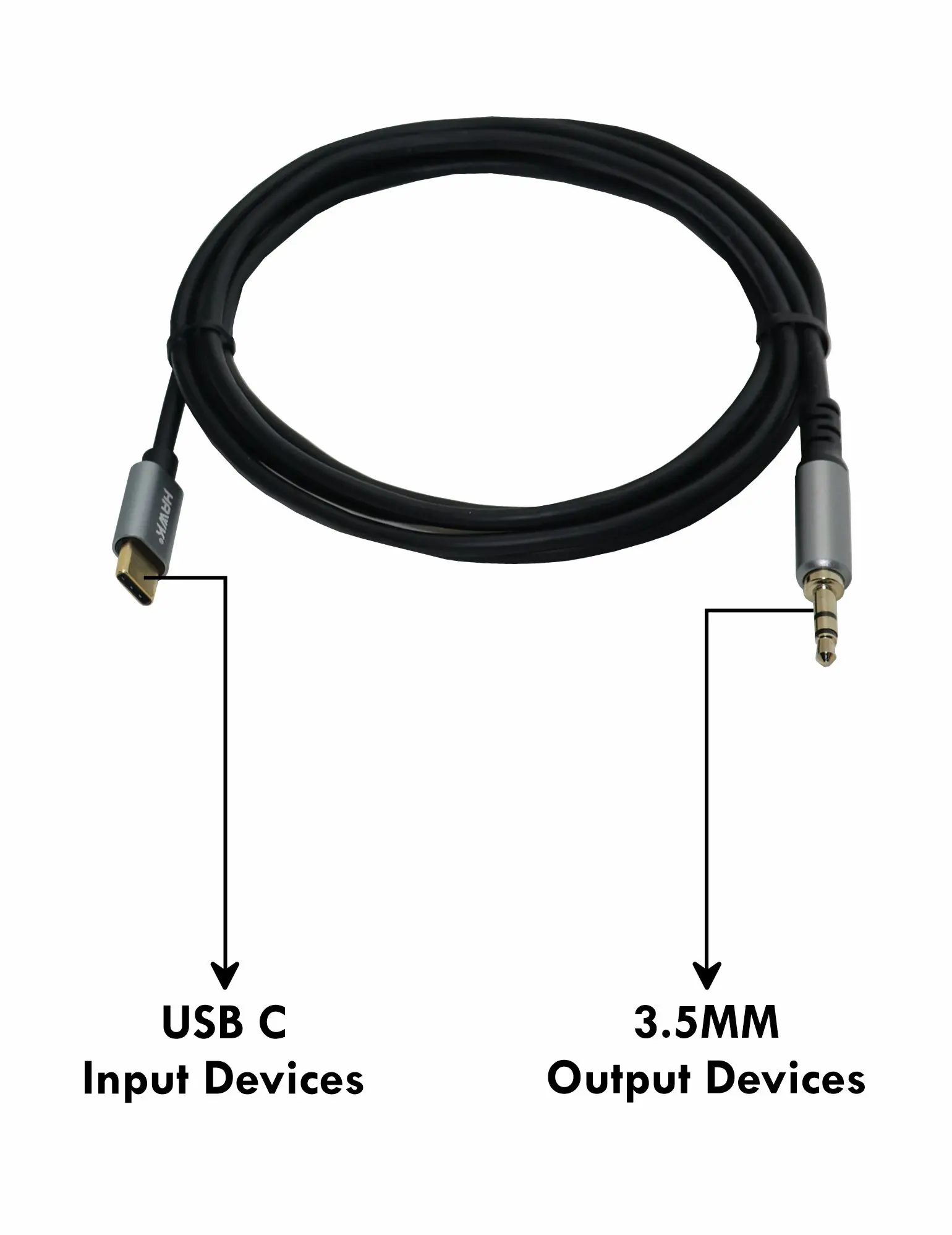 Hawk HCJLU01.8 Type-C to 3.5 mm TRS Male Cable Black