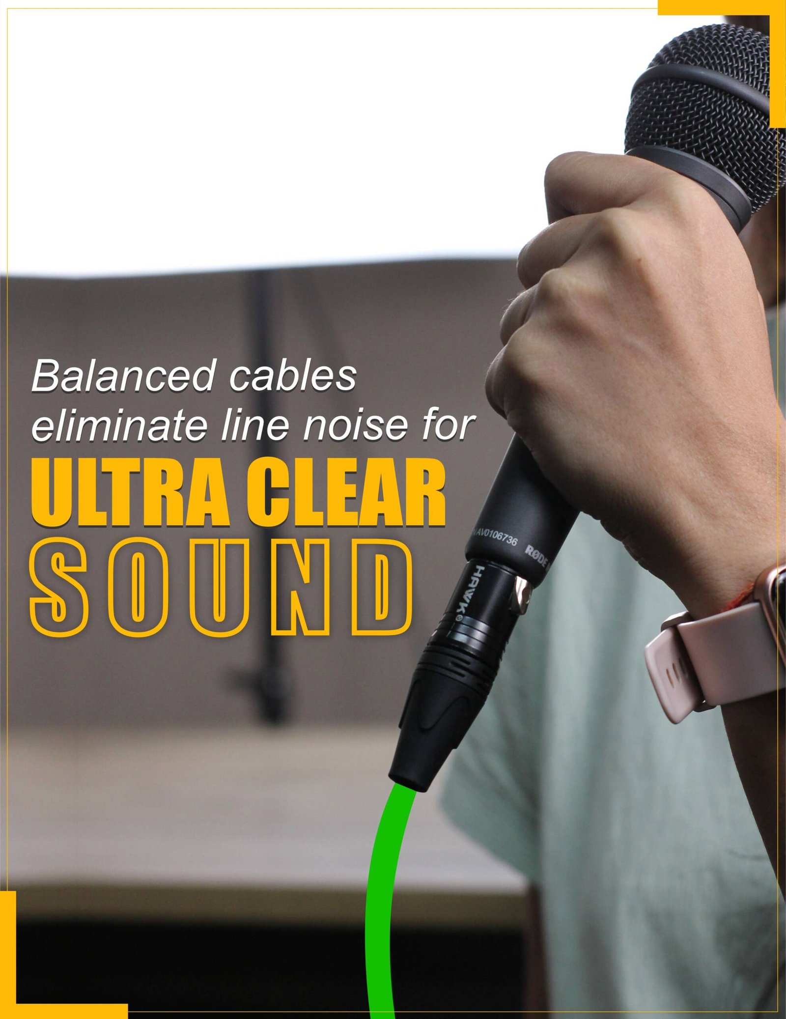 Hawk SXFG-010GRN Gold Series green 3-meter balanced XLR male-to-female audio cable with cable tie