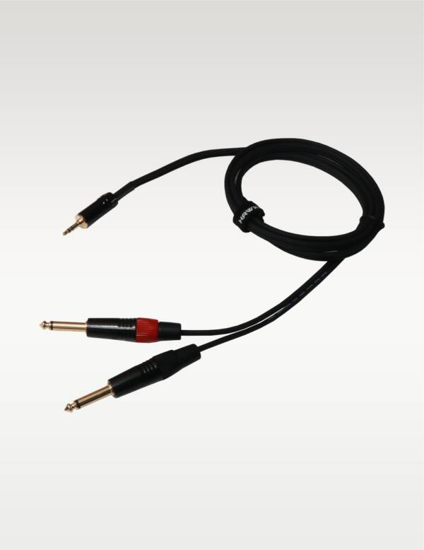 hawk-tmplu03-y-cable-3-5-mm-stereo-male-to-dual-6-3-mm-mono-male-3-meter
