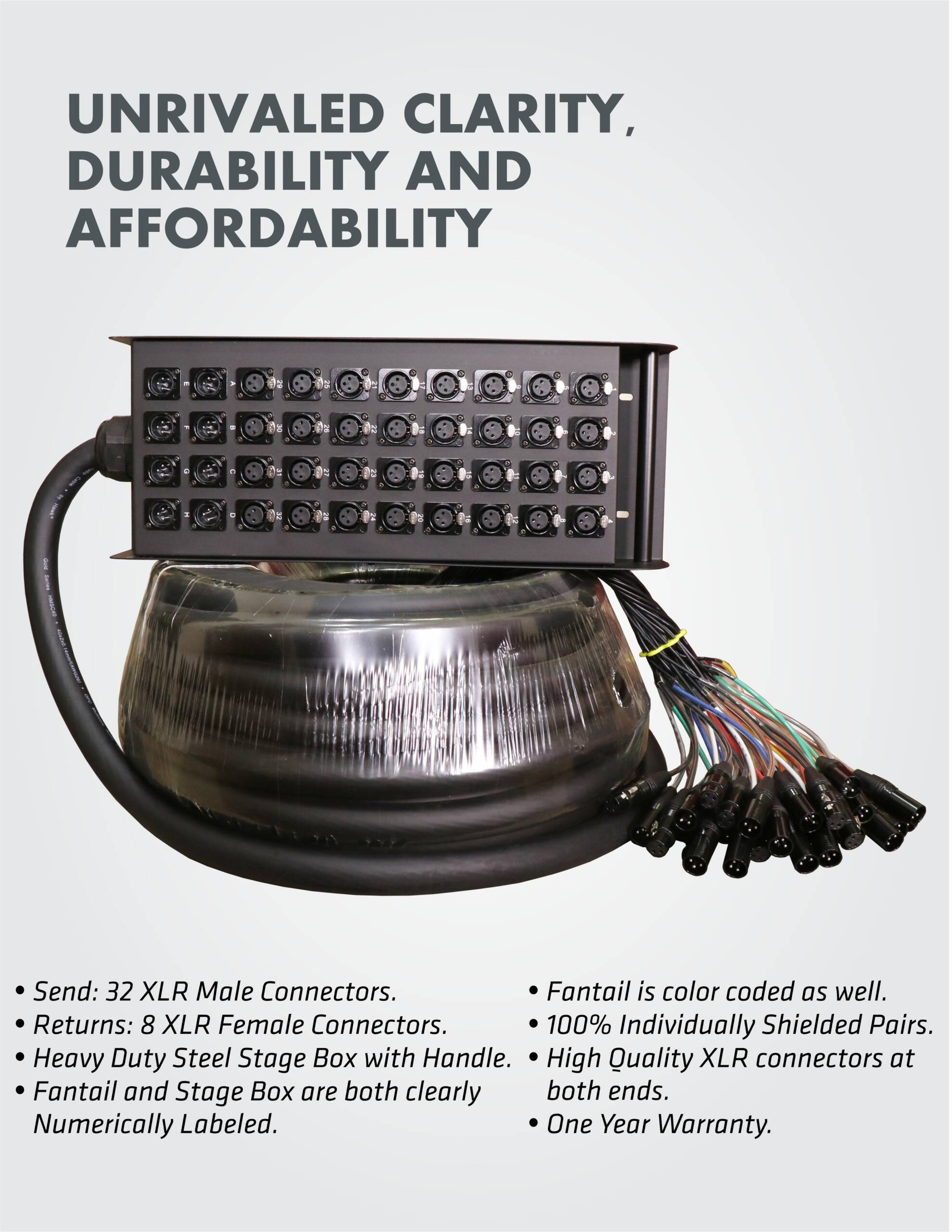 HSS3208LU30 40 Channel Snake Cable with Stage Box with 32 in and 8 out, 30 Meters, Balanced Cable - Image 4