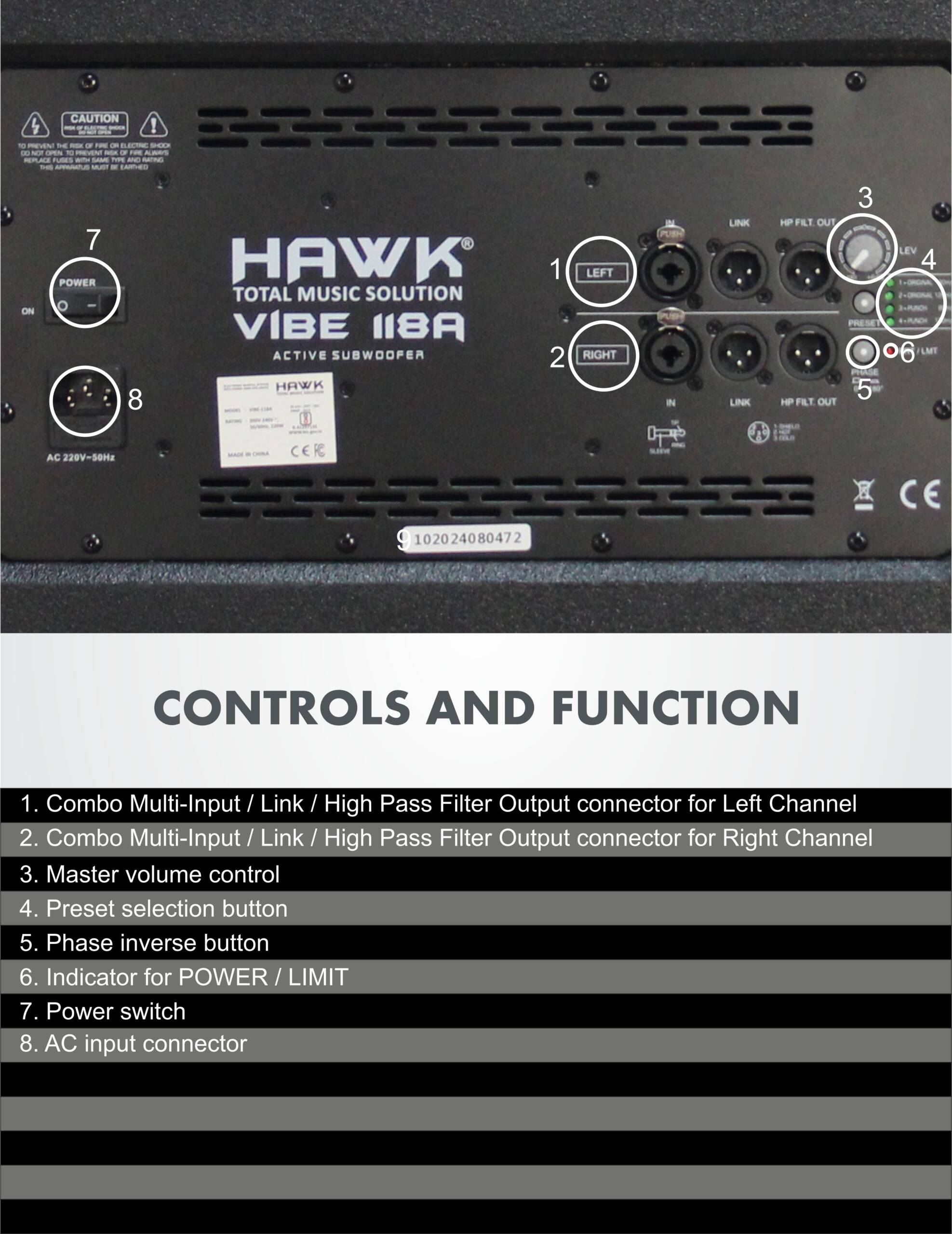Hawk VIBE 118A 2600 Watts 18" inches Active Subwoofer - Image 4